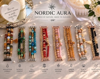 Nordic Aura Apple Watch-band, handgemaakte kralenarmband, op de natuur geïnspireerde horlogesieraden