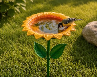 Sunflower Bird Bath Garden Decor, Outdoor Yard Art Flower Birdbath (64cm Height)