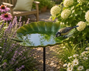 Paletto da giardino con vaschetta per uccelli a forma di foglia: decorazione da esterno per uccelli selvatici.