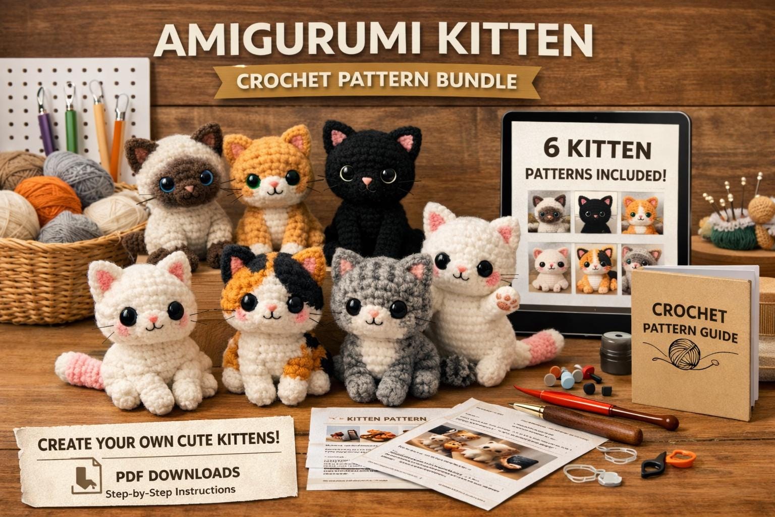 Amigurumi Kitten Crochet Pattern Bundle with 6 Cat Designs