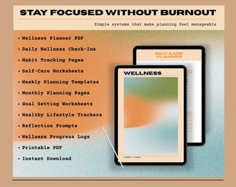 Wellness Planner | Self-Care Journal, Habit Tracker (Digital Download)