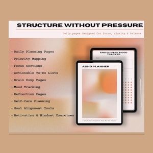 ADHD Digital Planner | Focus, Productivity, Organization System (Undated PDF)