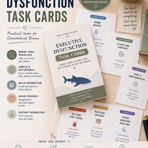 Aiuto per la paralisi da compiti, disfunzione esecutiva, foglio di lavoro stampabile, pianificatore di produttività per adulti con ADHD, PDF modificabile, strumento organizzativo per neurodivergenti