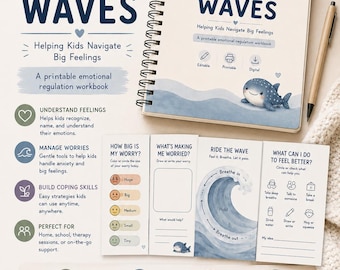 Whale Worry Waves Kids Workbook | Emotional Regulation Coping Skills (Editable PDF)