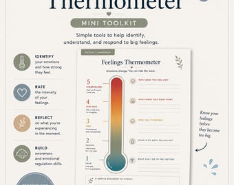 Feelings Thermometer Printable | Emotional Regulation Worksheet | Coping Skills Activity | Therapy Resource | ADHD Autism Calm Plan PDF