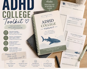 ADHD College Planner Toolkit: Executive Function, Assignment Tracker (PDF Download)