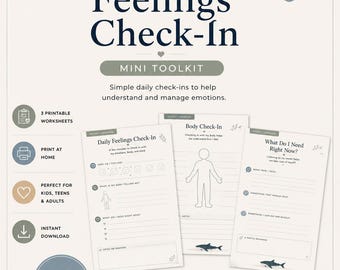 Daily Feelings Check-In Printable | Emotional Regulation Worksheet | Therapy Check-In PDF | Body Awareness Worksheet | Editable Canva