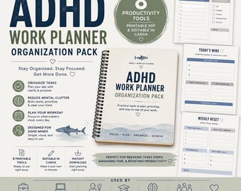 ADHD Work Planner Printable PDF: Daily Focus Task Manager (Editable Template)
