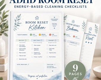 ADHD Cleaning Checklist Printable | Room Reset Planner for Overwhelmed Adults | Executive Dysfunction Home Cleaning System