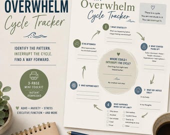 Overwhelm Cycle Tracker Printable | ADHD Emotional Regulation Worksheet | Anxiety Coping Skills | Therapy Counseling Worksheet | CBT Tool
