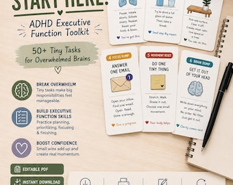 ADHD Task Cards: Executive Dysfunction, Paralysis Management Tool (Printable PDF)