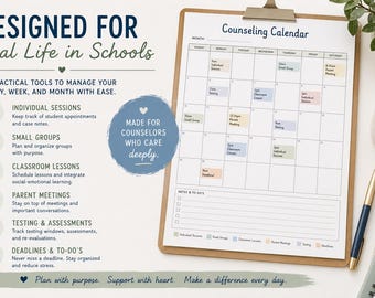 School Counselor Toolkit Planner | Caseload Tracker, SEL Forms (Canva Editable)