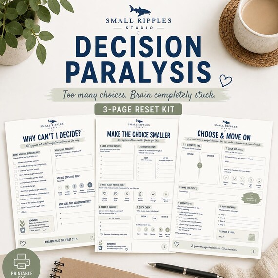 Decision Paralysis Worksheet | Overthinking and Executive Function Toolkit | Decision Making Printable for ADHD, Anxiety and Overwhelm