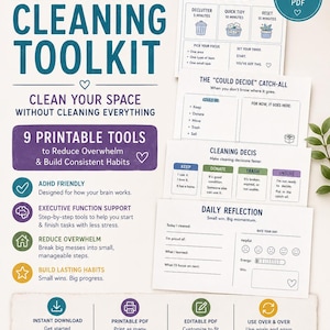 ADHD Cleaning Planner Executive Dysfunction Printable Workbook Decluttering Motivation Toolkit Household Organization Checklist Task
