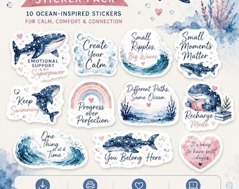 Emotional Support Whale Shark Stickers (Digital Download) – Affirmation Planner Journal Accessory