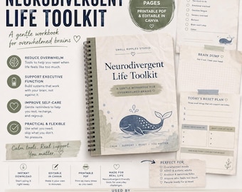 Neurodivergent Life Toolkit | ADHD, Overwhelm, Burnout Workbook (Digital Download)