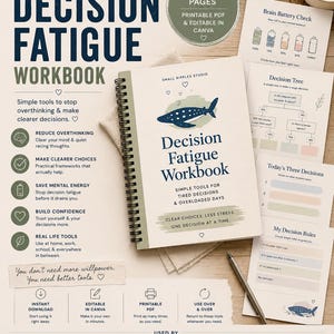 Decision Fatigue Workbook | ADHD Executive Function Planner | Overthinking & Mental Load Journal | Editable Canva PDF