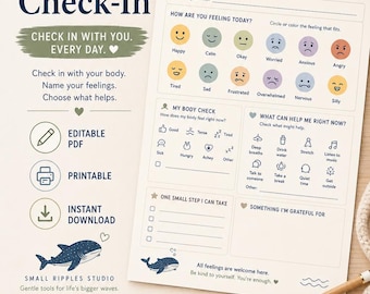 Daily Feelings Check-In Worksheet: Emotional Regulation, Autism, ADHD Support (Digital Download)