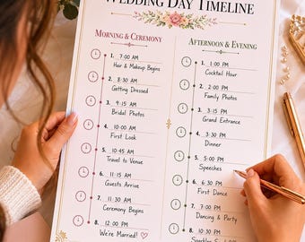 Wedding Day Timeline Printable | Bridal Schedule Planner | Wedding Day Organiser | Instant Download
