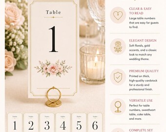 Floral Wedding Table Number Cards Printable | Elegant Reception Table Signs | Instant Download