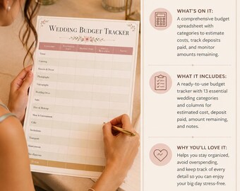 Wedding Budget Tracker Printable | Bridal Expense Planner | Wedding Finance Organiser | Instant Download