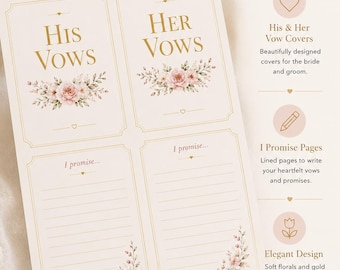 His & Her Wedding Vows Printable | Wedding Vow Booklet Pages | Romantic Ceremony Stationery | Instant Download