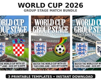 2026 World Cup England Match Posters | Group Stage Bundle (Digital Download)