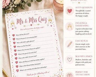 Mr & Mrs Wedding Quiz Printable | Fun Wedding Reception Game | Bridal Shower Activity | Instant Download