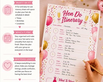 Hen Do Itinerary Printable | Bachelorette Party Planner | Bridal Shower Schedule | Instant Download