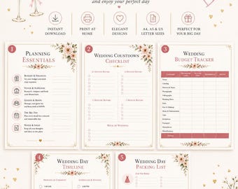 Wedding Planning Essentials Bundle Printable | 5 Bridal Planner Templates | Wedding Organiser Pack | Instant Download