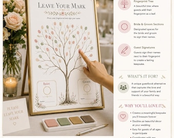 Wedding Fingerprint Guest Book Printable | Leave Your Mark Wedding Tree | Unique Wedding Keepsake | Instant Download