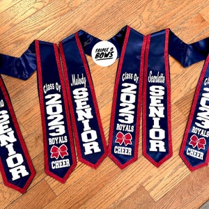 60 inch 2025 Senior night graduation CHEER stole (optional bow) - add details in notes to seller or msg me