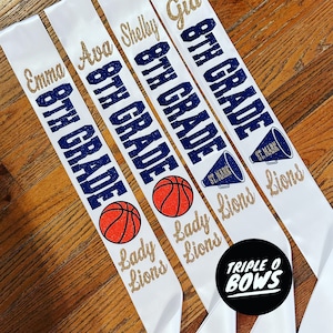 2026 &quot;The 8th Grade Best Seller&quot; sash (optional bow) - sports, cheer, dance and 6th grade available (one sash)