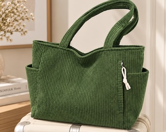 Cord-Tragetasche für Damen, geräumige Schultertasche, Retro-Handtasche mit Reißverschlusstaschen, lässige Tasche für Studentinnen, Studenten und den Alltag