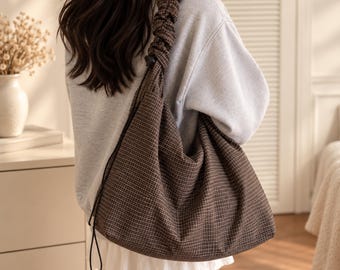 Große karierte Schultertasche für Damen, lässige Oversize-Tragetasche, Handtasche aus kariertem Stoff, Freizeittasche für jeden Tag, ideal zum Einkaufen, für die Arbeit oder die Uni