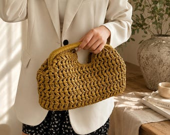 Bolso de hombro de paja tejida para mujer, bolso bohemio, bolso de playa de verano, bolso tote de rafia, bolso de mano para vacaciones, regalo para ella.