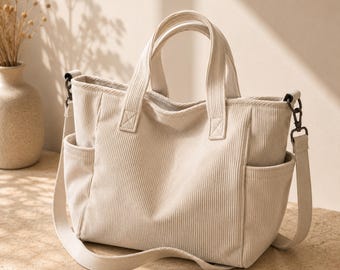 Cord-Tragetasche für Damen, Schultertasche mit mehreren Fächern, Umhängetasche, verstellbarer Riemen, Alltagstasche, Herbst-Winter-Tasche, Geschenkidee für sie