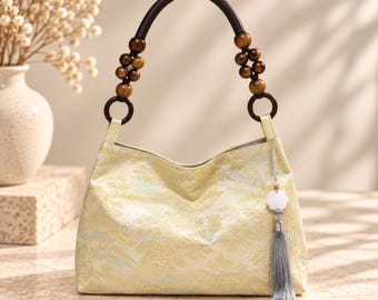 Bestickte Schultertasche im chinesischen Stil, Jacquard-Handtasche, orientalische Umhängetasche, Quastentasche, Schultertasche im Vintage-Stil
