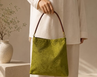 Chinoiserie Shoulder Bag,Green Brocade Hobo Bag, Vintage Inspired Chinese Tote,Floral Jacquard Handbag, Elegant Shoulder Purse, Vintage bag