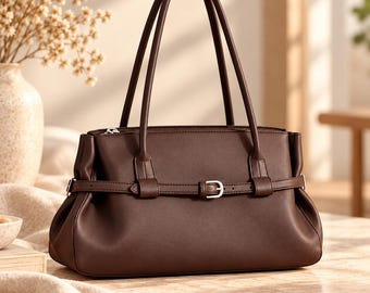 Echte Ledertasche für Damen, große Schultertasche fürs Büro, Laptoptasche, Alltagstasche, Luxus-Ledertasche