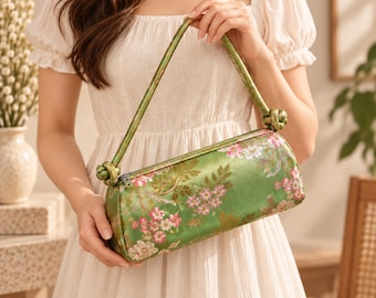 Satin-Schultertasche mit Blumenmuster, bestickte Abendhandtasche, Baguette-Tasche im Vintage-Stil, Handtasche mit Blumenmuster, Tasche für Hochzeitsgäste, 3 Ausführungen