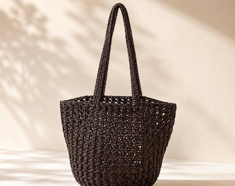 Gewebte Stroh-Einkaufstasche, Sommer-Umhängetasche für Frauen, Strandtasche im Raffia-Stil, leichte gehäkelte Handtasche, Boho-Urlaubstasche