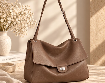 Schultertasche aus Rindsleder für Damen, Leder-Crossbody-Tasche, große Lederhandtasche, verstellbare Alltagstasche, Handtasche im Vintage-Stil