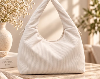 Winterliche Cord-Schultertasche für Damen, große, lässige Tragetasche, weiche Hobo-Tasche, bequeme Alltagshandtasche, Uni-Tasche, Einkaufstasche