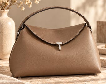 Schultertasche aus echtem Leder für Damen, minimalistische Handtasche, Achseltasche, Alltagstasche, Vintage-Schultertasche, genarbtes Leder
