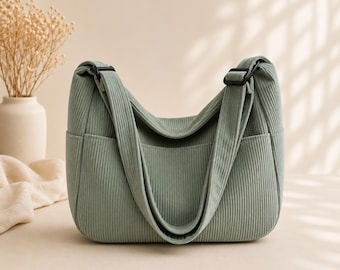 Bolso de hombro de pana estilo boho para mujer, bolso tote retro de media luna, bolso hobo suave con cremallera, bolso de mano diario con correa ajustable, bolso casual y bonito.
