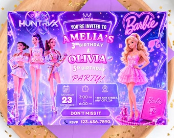 KPop Demon Hunters & Barbie Birthday Invitation Editable | Siblings Birthday Party Invite  | 7x5 Editable Digital  | Instant Download