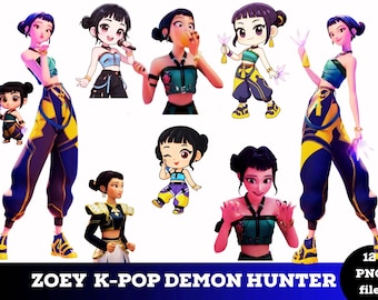 K-Pop Demon Hunters PNG Clipart Set | Huntrix Rumi-inspirerad konst | Transparenta PNG-filer | Digital nedladdning för merchandise och hantverk