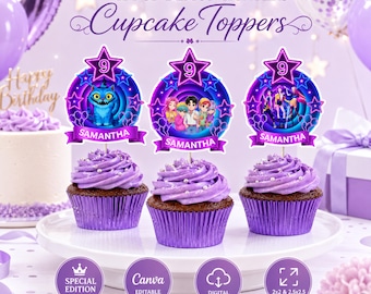 Kpop Demon Hunter Cupcake Topper Bundle | 3 Designs Huntrix Saja Boys Derpy | Editable Canva Template | 2 Sizes Printable Party Decor