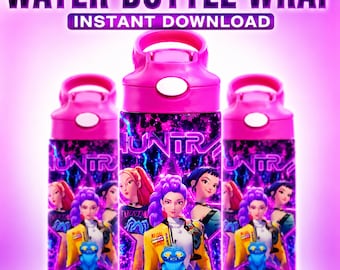 Adesivo PNG para garrafa de água de 355ml (12oz) do KPop Demon Hunters | Huntrix Sublimation Design | Adesivo para copo térmico Saja Boys Girls | Produtos oficiais do Kpop Demon Hunters